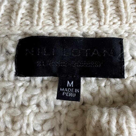 NILI LOTAN 100% PERUVIAN WOOL CHUNKY CABLE KNIT CARDIGAN HAND KNIT VINTAGE STYLE - Picture 3 of 10